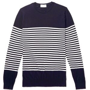 John Smedley - Striped Sea Island Cotton Sweater - Blue